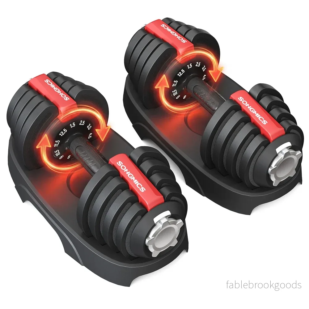 Dumbbells - 40 x 20 x 18 cm - Verstelbaar van 1,5 kg tot 12,5 kg - Antislip handgreep - Zwart en rood - Totaal gewicht 25 kg