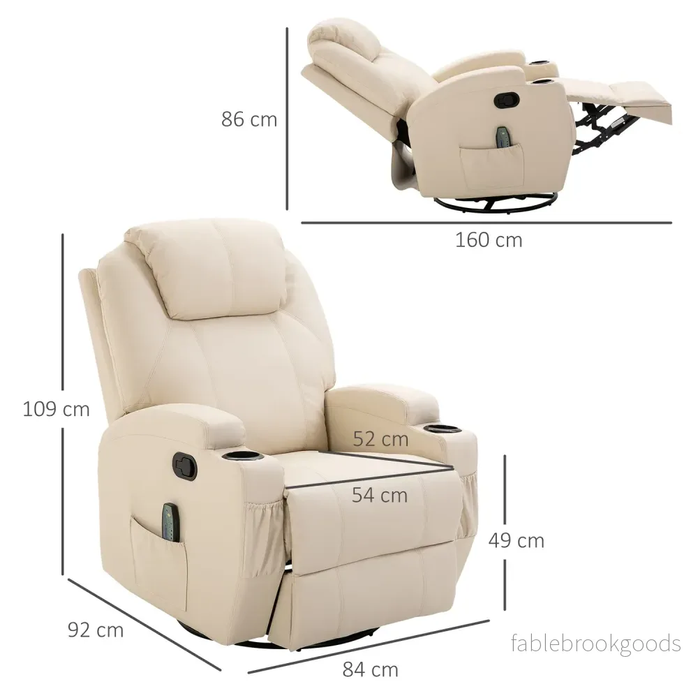 Elektrisk liggmassagestol, 5 lägen, krämvitt läder - Bild 3