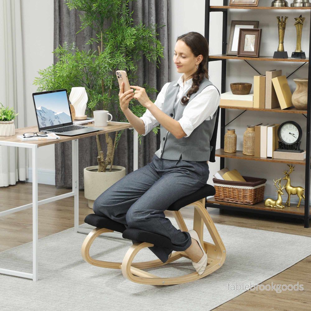 Ergonomisk knäböjstol, björkträ, svart, för hemmabruk och kontor - Bild 2