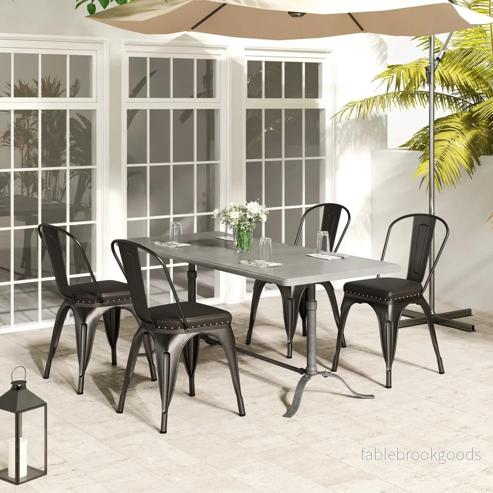 Matstolar – pack Bistrostol Metallstol stapelbar Kökstolar med stoppning Trädgårdsstolar ryggstöd – 4 44 x 53 x 84 cm – Skottgrå - Bild 3