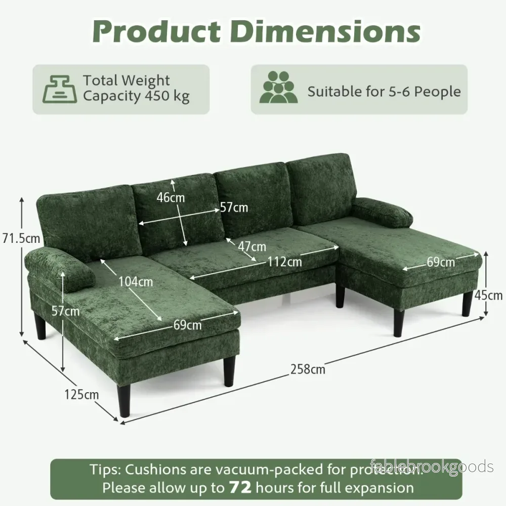 U – formad soffa för personer, Cloud med kordtyg, modern – 5-6 – Grön - Bild 2