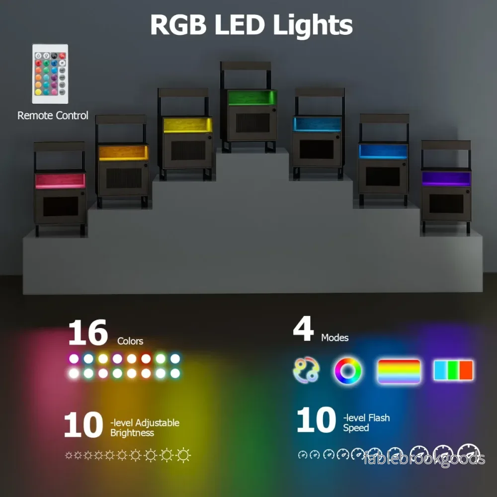 Modern – nattduksbord med LED ljus och överfack sidobord soffabord – Grå - Bild 3