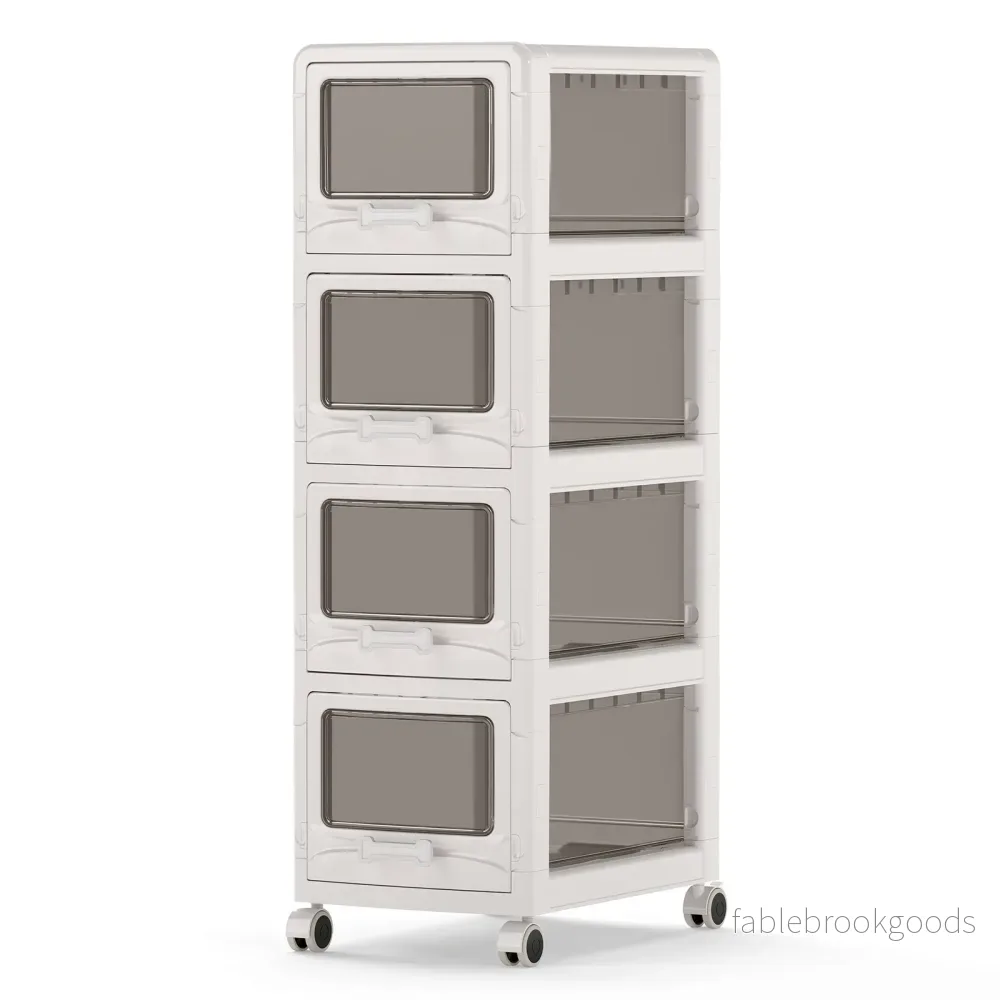 Rullförråd – med fyra plastlådor, förvaringsvagn PU hjul – 42 x 28 x 91,5 cm