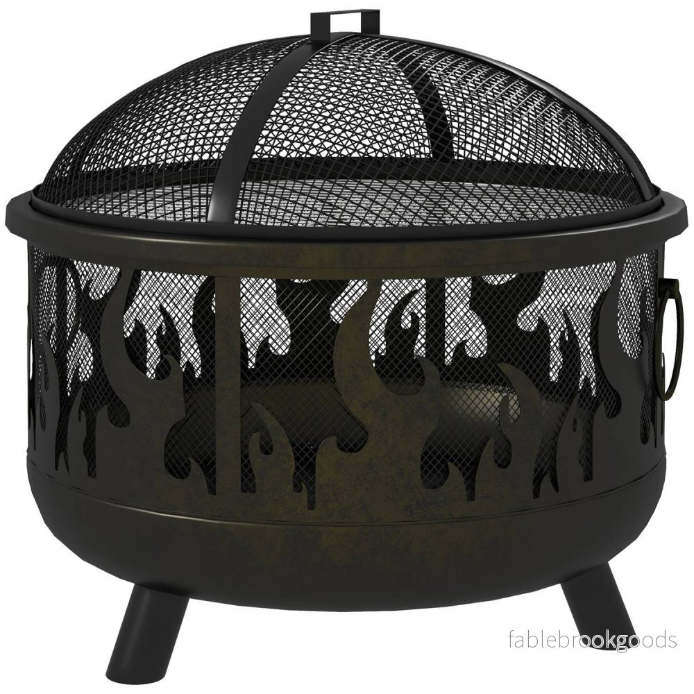 Eldskål med gnistskydd & grill – metall, Ø61cm
