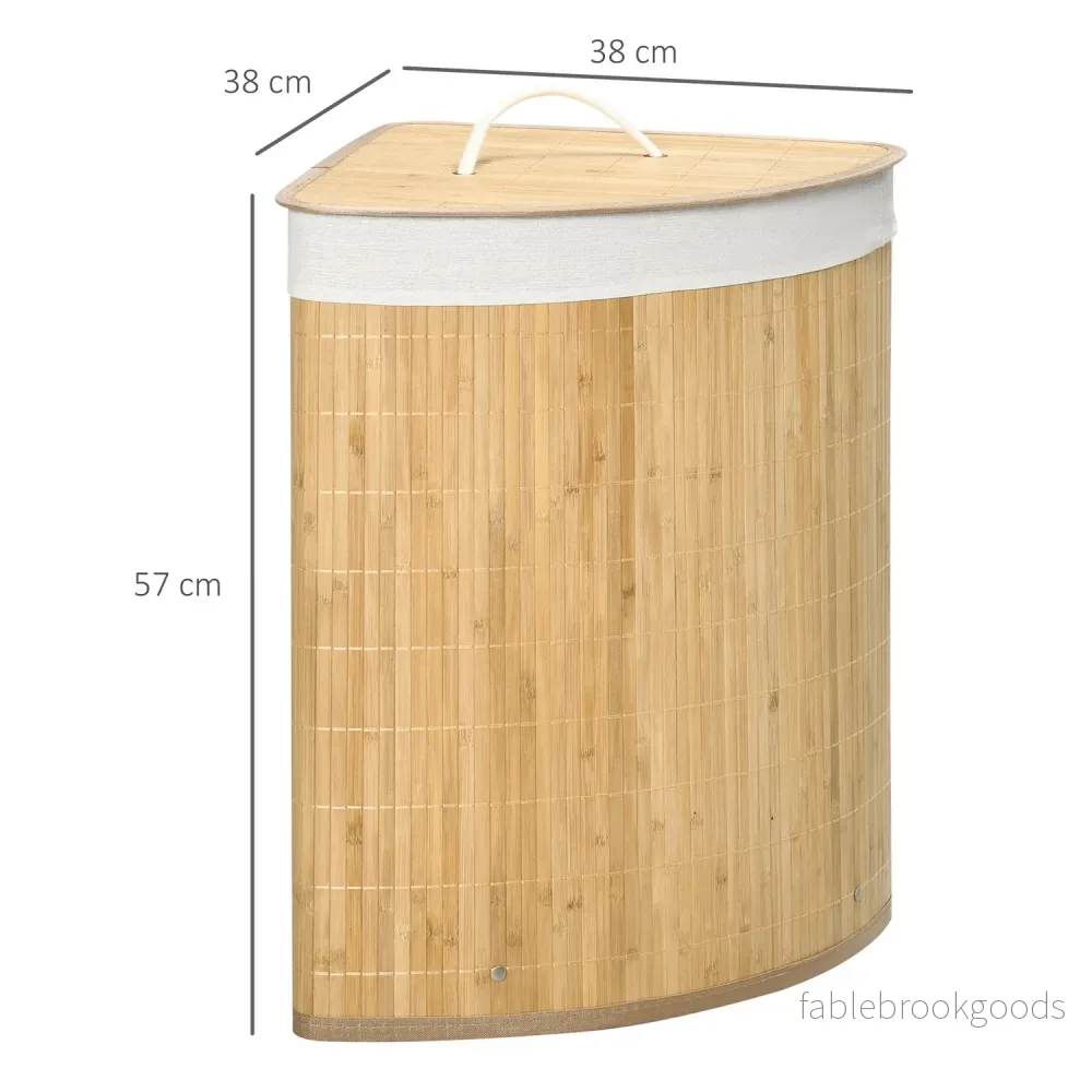 Hörntvättkorg i bambu med lock & avtagbart foder 55L - Bild 3