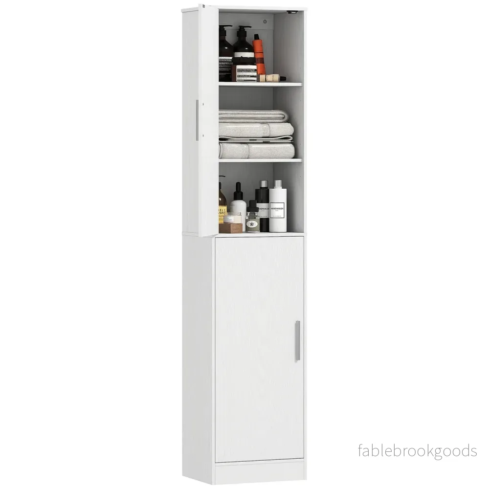 180 cm högt badrumsskåp, smalt badrumsskåp med 2 dörrar, 4 justerbara hyllplan, spånskiva, MDF, vit