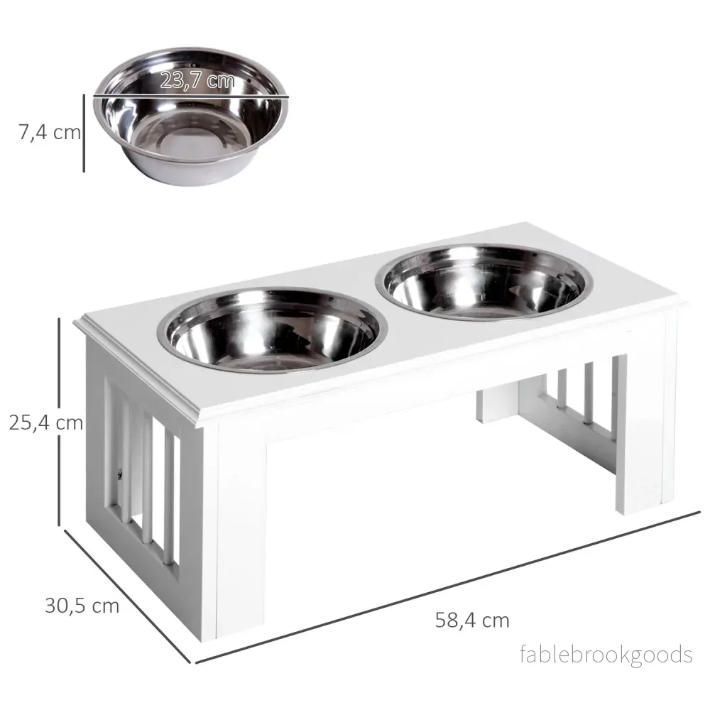 Upphöjd hundmatskål med rostfritt stål, lättskött, vit - Bild 3