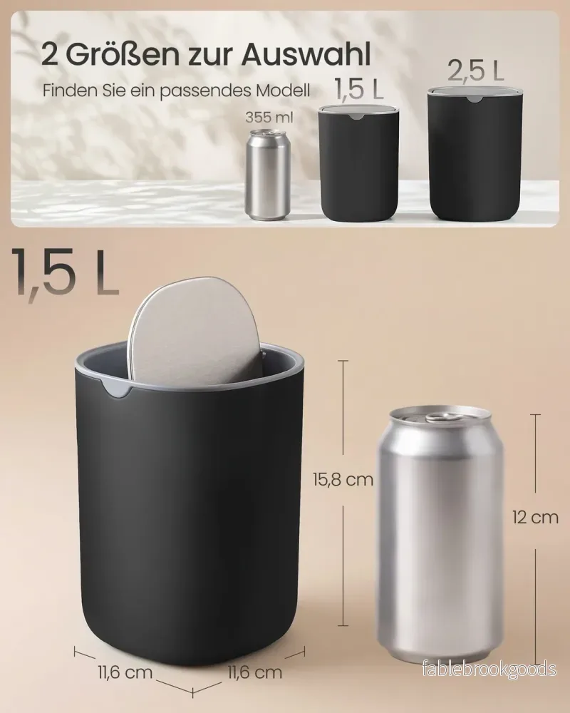 Tafelprullenbak - 1,5 Liter - Scharnierend Deksel - Roestvrij Staal - Zwart - Bild 3