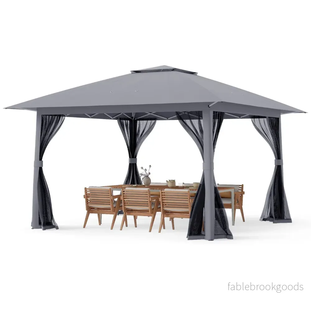 Pop‑up – hopfällbar paviljong med myggnät och dubbelt tak, inklusive bärväska – 4 4 x 4 m – Grå