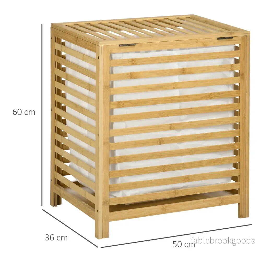 Bambu tvättkorg 55L med lock & avtagbar väska - Bild 3