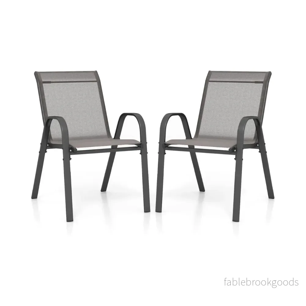 Set – med stapelbara trädgårdsstolar av textilen och metallram – 2 56 x 70 x 84 cm – Grå