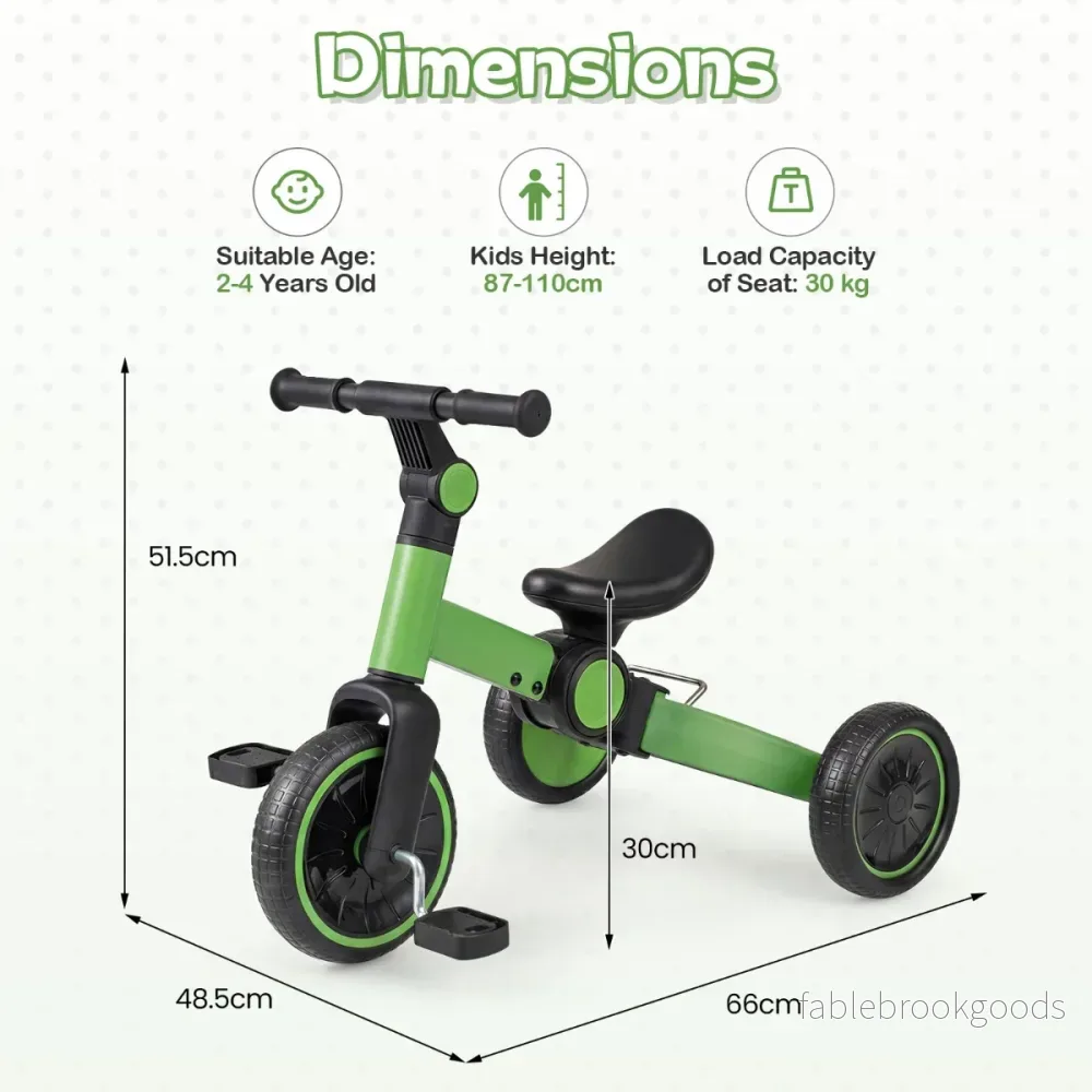 i – Barncykel Barnbalanscykel med avtagbara pedaler justerbar handtag – 5 1 – Grön - Bild 2