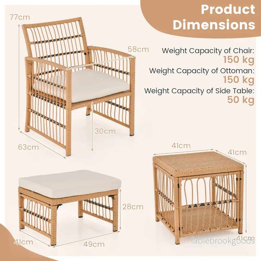 delat – Rattan Trädgårdsmöbel Set Balkongmöbler med fåtöljer puffar och vånings kaffebord Loungeset – 5 2 2 2 – Natur - Bild 2
