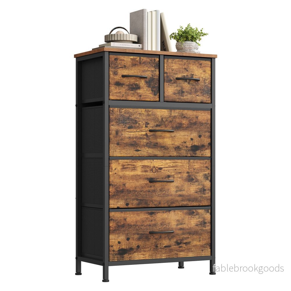 Ladekast – Met Stoffen Schuifladen en Metalen Frame – Rustiek bruin – 50,6 x 30 x 96,2 cm Ladekast – Met Stoffen Schuifladen en Metalen Frame – Rustiek bruin – 50,6 x 30 x 96,2 cm