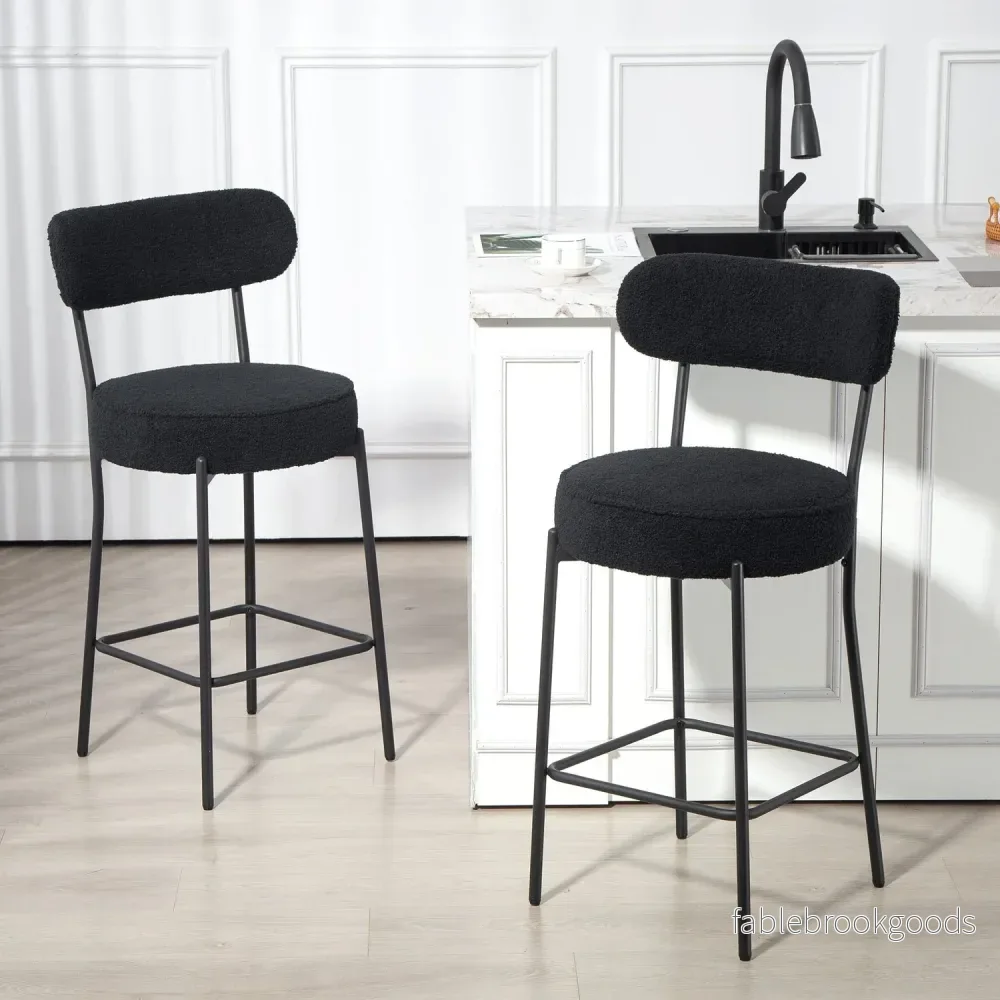Set med 2 barstolar, stoppad sits, fleece, svart - Bild 2