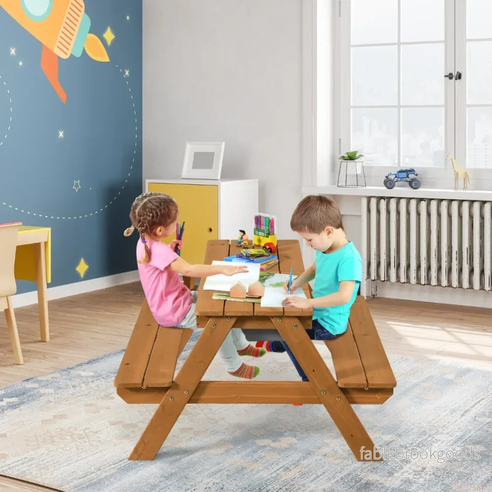 i – picknickbord för barn med parasoll och bänkar avtagbar bordsskiva – 3 1 – Färgglad - Bild 2