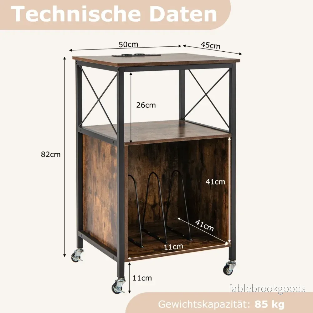 Skivspelaresstativ – med integrerad laddstation Skivstativ Medeltida sidobord – Rustik brun - Bild 2