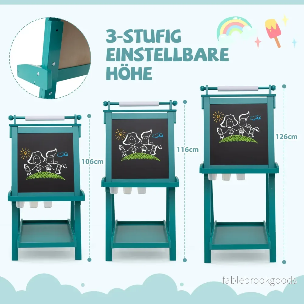 Barn – H höjdjusterbar tavla med whiteboard och magnetisk Fällbar staffli – Grön - Bild 2
