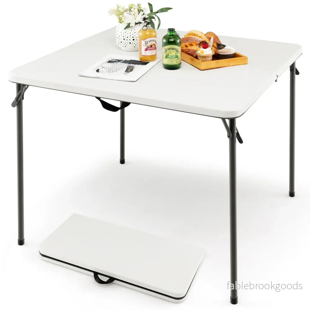 Fällbord – för camping bärbart picknick med handtag lätt matbord utomhusbruk – Vit