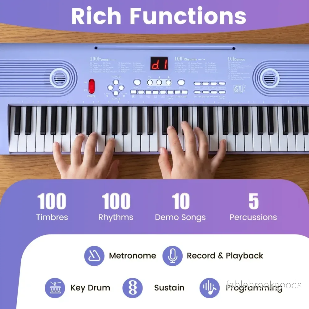 Tangenter – Pianoklavier med stativ och mikrofon bärväska, Digitalpiano E – 61 – Lila - Bild 3