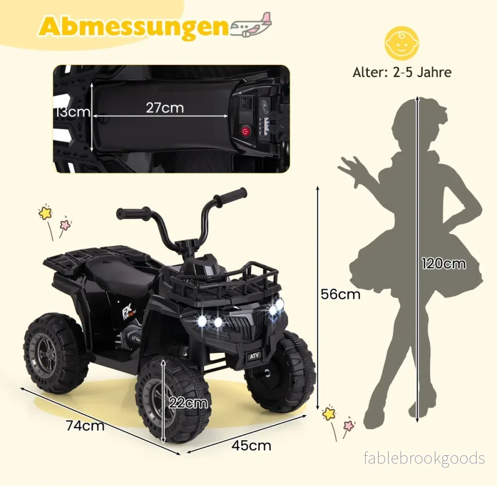 6V – barnelektrisk fyrhjuling med framåt och bakåtfunktion Elbil ATV – Svart - Bild 2
