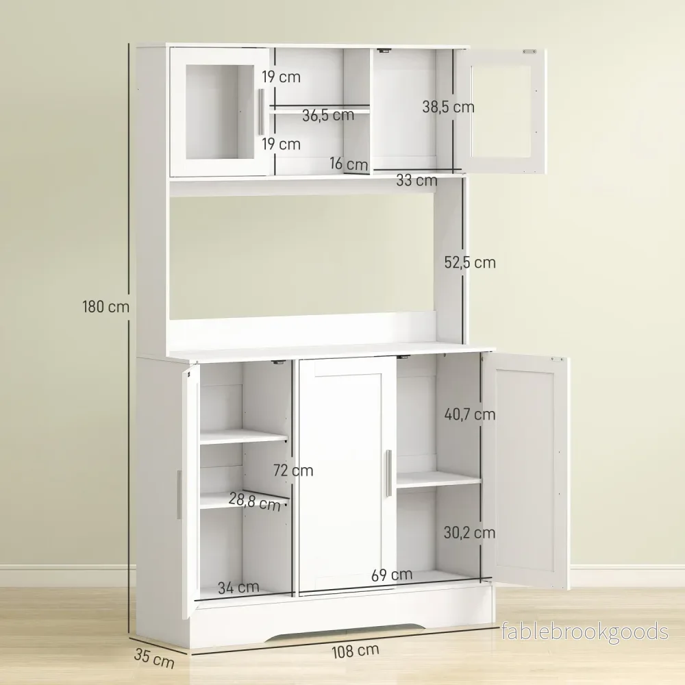 Köksskåp, skandinavisk design, 4 skåp, justerbara hyllplan, glasdörrar, öppen yta, spånskiva, MDF, vit - Bild 3