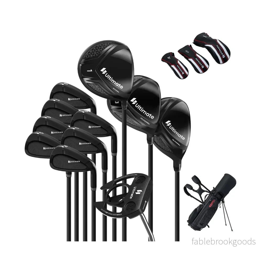 Del – Golfklubba Set för Högerhänt med Golfväska Stå bag – 11 – Svart