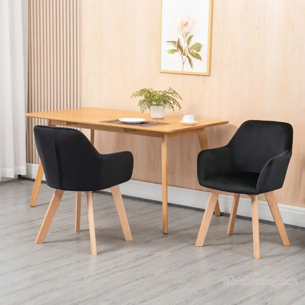 Ergonomiska svarta köksstolar Set om 2, trä & polyester - Bild 2