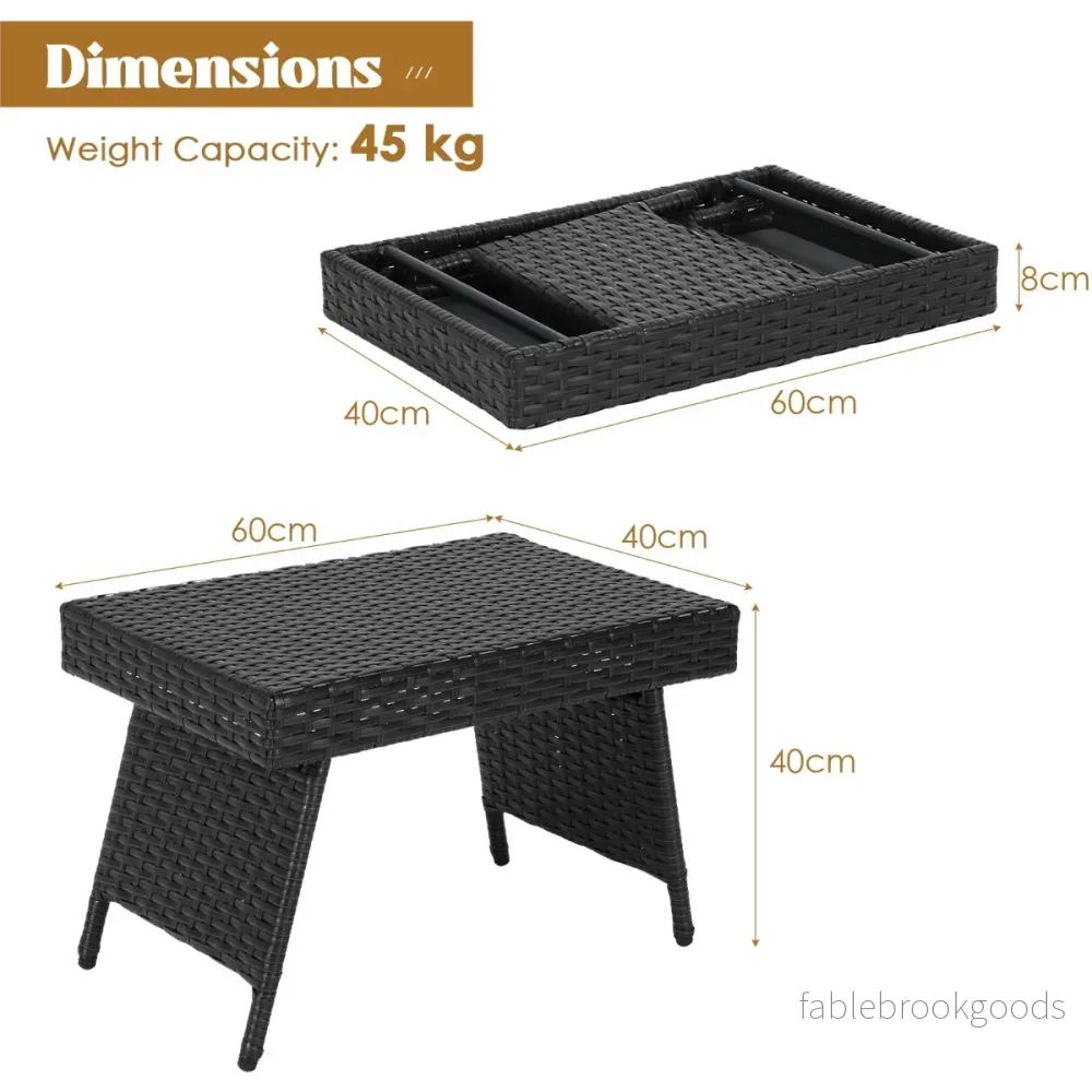 Fällbart – soffbord Utomhus sidobord med PVC platta – 60 x 40 x 40 cm – Brun - Bild 2