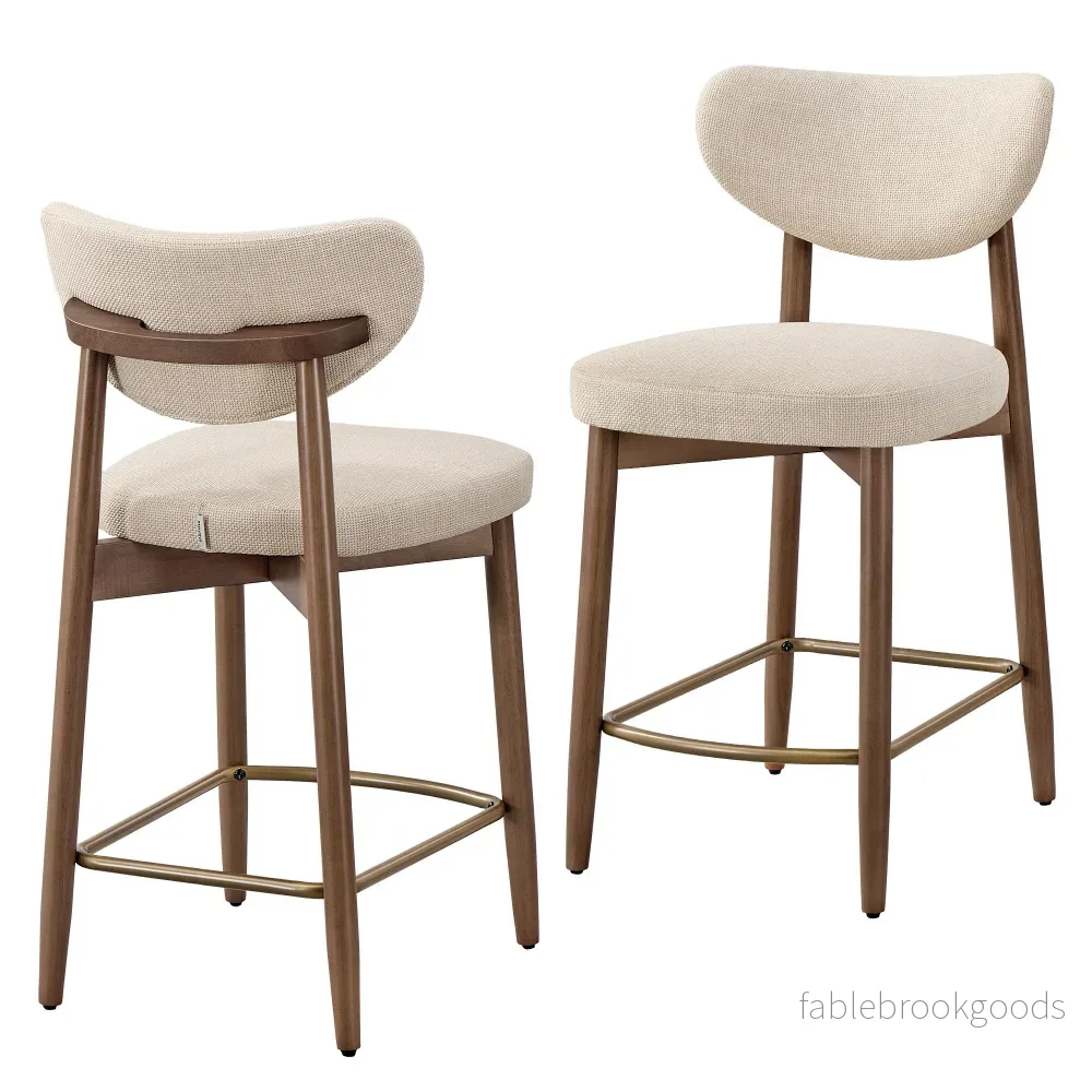 Barkruk – 2-Delige Set met Rugleuning en Houten Poten – Lichtbeige – 50 x 51,5 x 95,5 cm