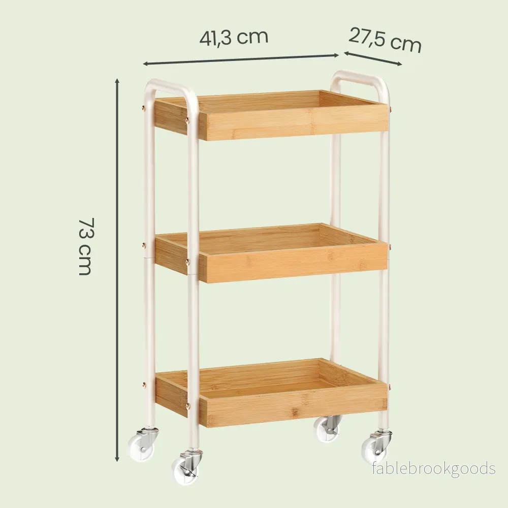 Serveertrolley - 3 Etages - Bamboe - Met Handgrepen - Beige - Bild 3