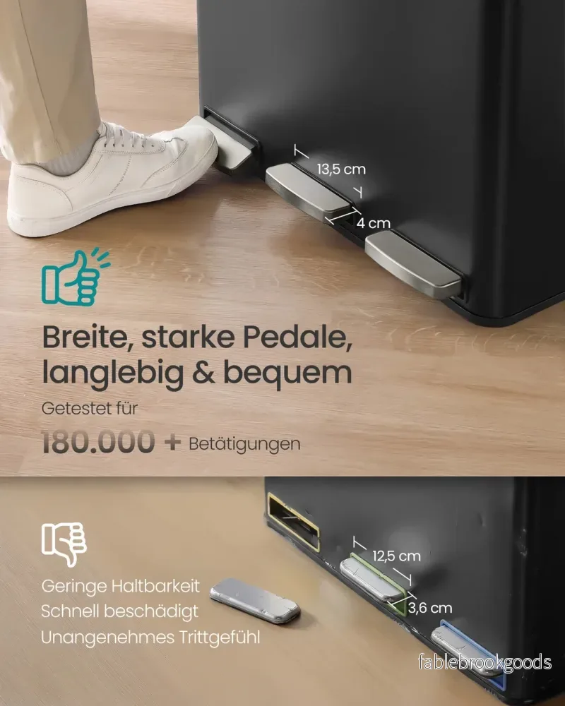 Afvalbak - 62 x 35,3 x 45,5 cm - 3 x 15 liter - 3 compartimenten - Roestvrij staal en PP-kunststof - Zwart - 7,2 kg - Bild 3
