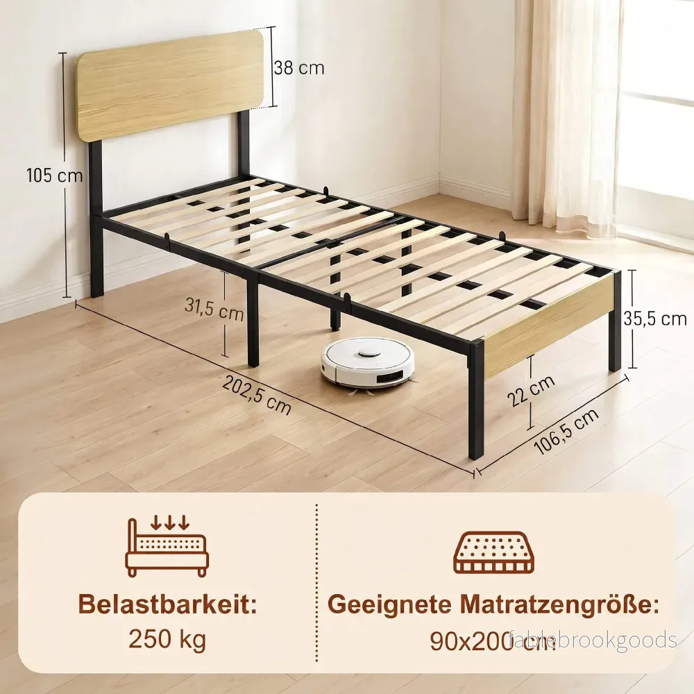 90 x 200 cm sängram i metall med huvudgavel, förvaring - Bild 3