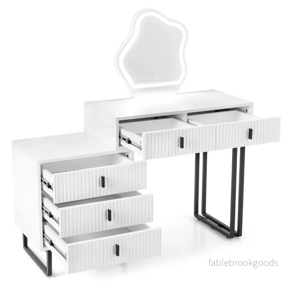 Sminkbord – med spegel och belysning ljuslägen justerbar ljusstyrka – 3 – Vit