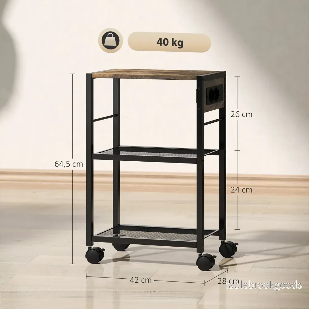 Skrivarstativ med hjul, uttag, USB och USB-C, 40 kg kapacitet - Bild 3