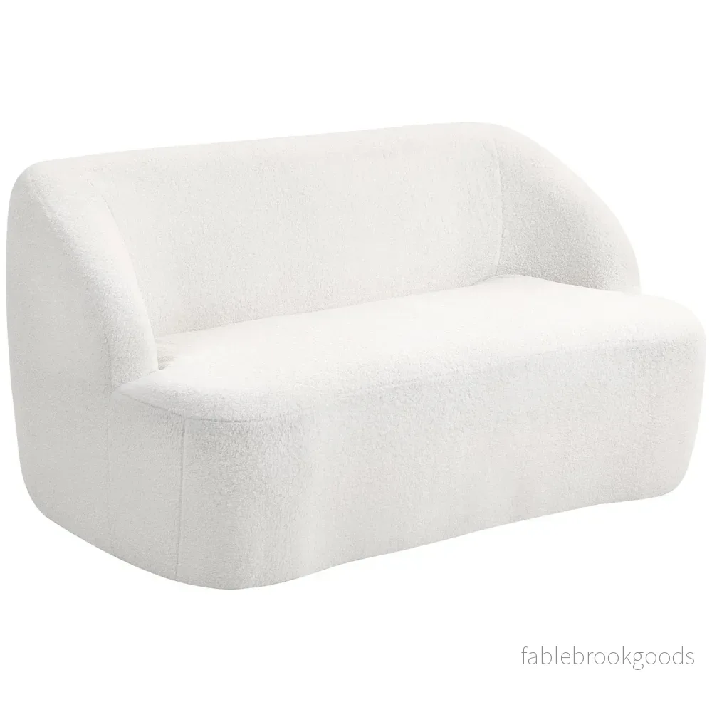 2-sits soffa, svängd design, fleeceklädsel, krämvit