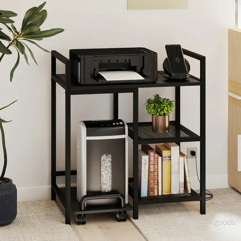 stegs – skrivarställ med laddningsstation, mobil skrivbord förvaringsfack – 3 – Svart - Bild 3
