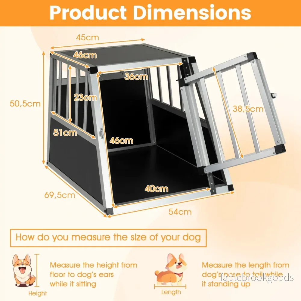 Hundtransportlåda – Med Låsbart Dörr Och Avtagbar Skiljevägg Aluminium Hundbur – 69,5 x 54 x 50,5 cm – Svart och silver - Bild 2