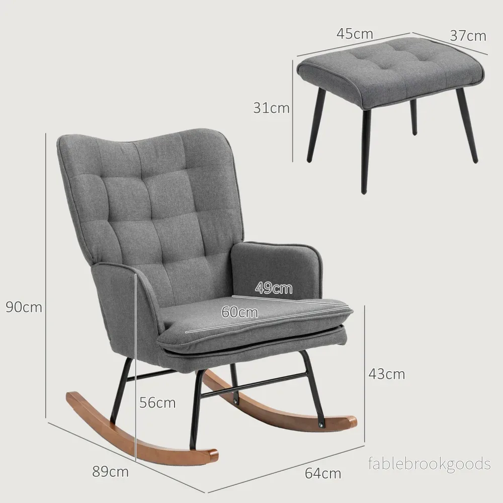 Gungstol med pall – Linnelook, 130 kg Kapacitet - Bild 3