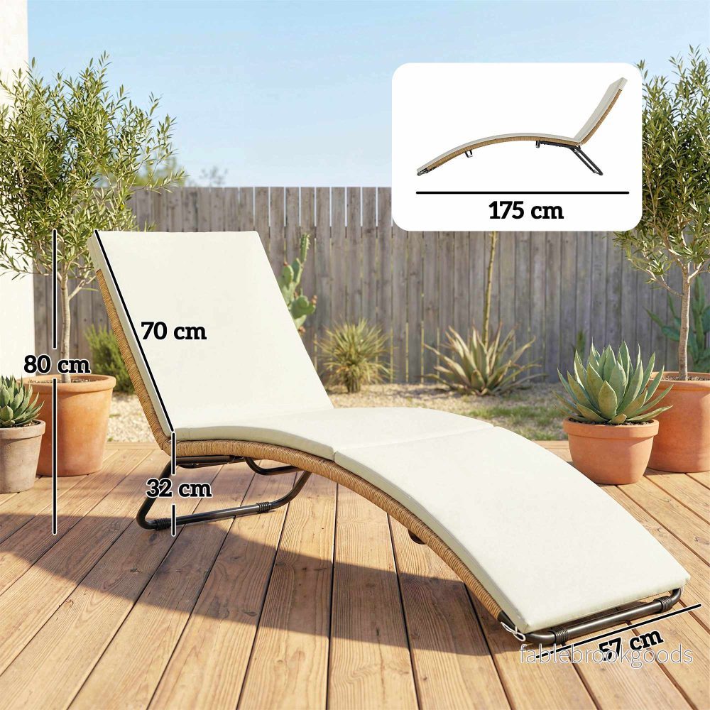 Solsäng i rotting med dyna, ergonomisk S-kurva, 195 cm - Bild 3