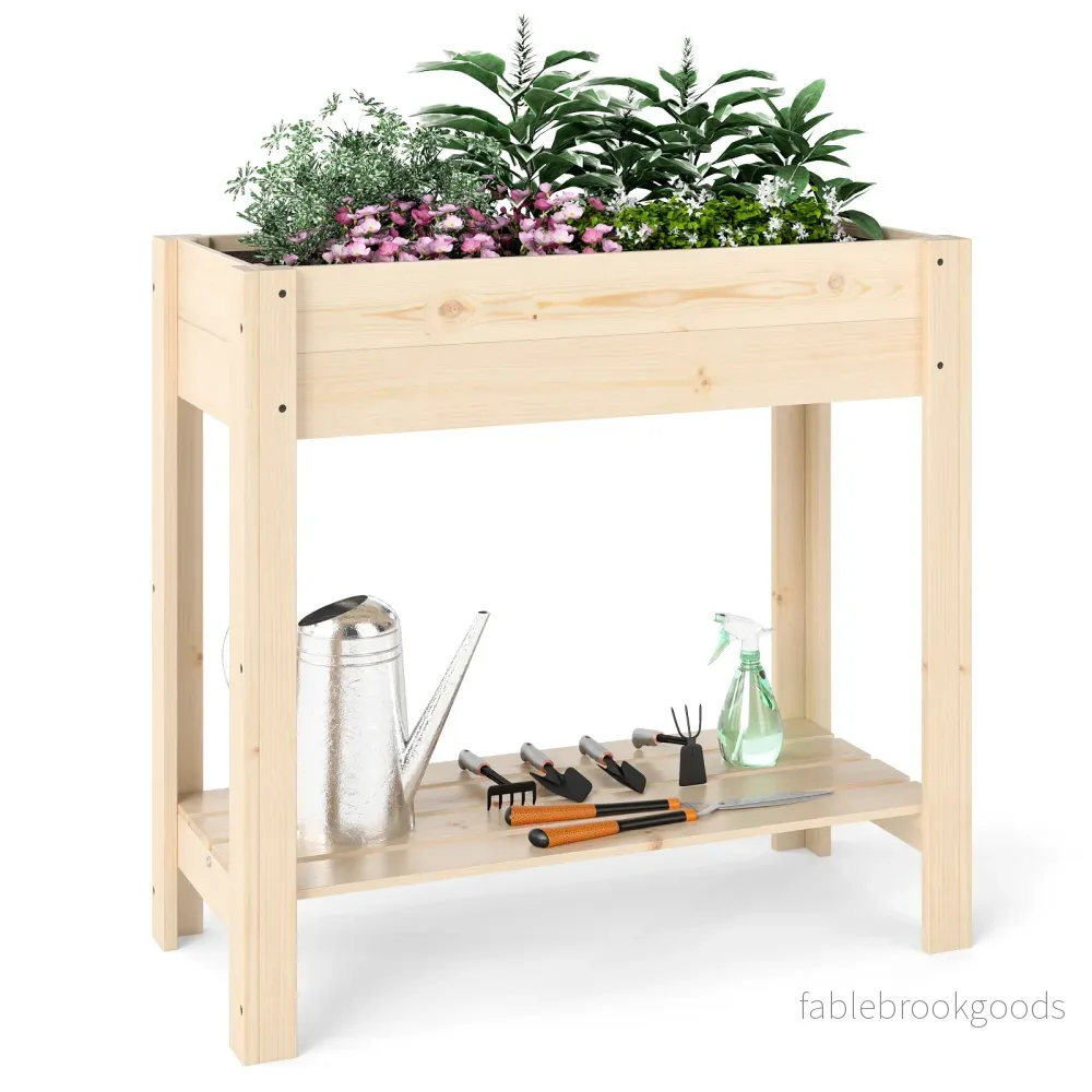 Höjdodling – med avlastning Förhöjd trädgårdsbädd i trä Planteringslåda dränering – 81 x 37 x 77 cm – Natur