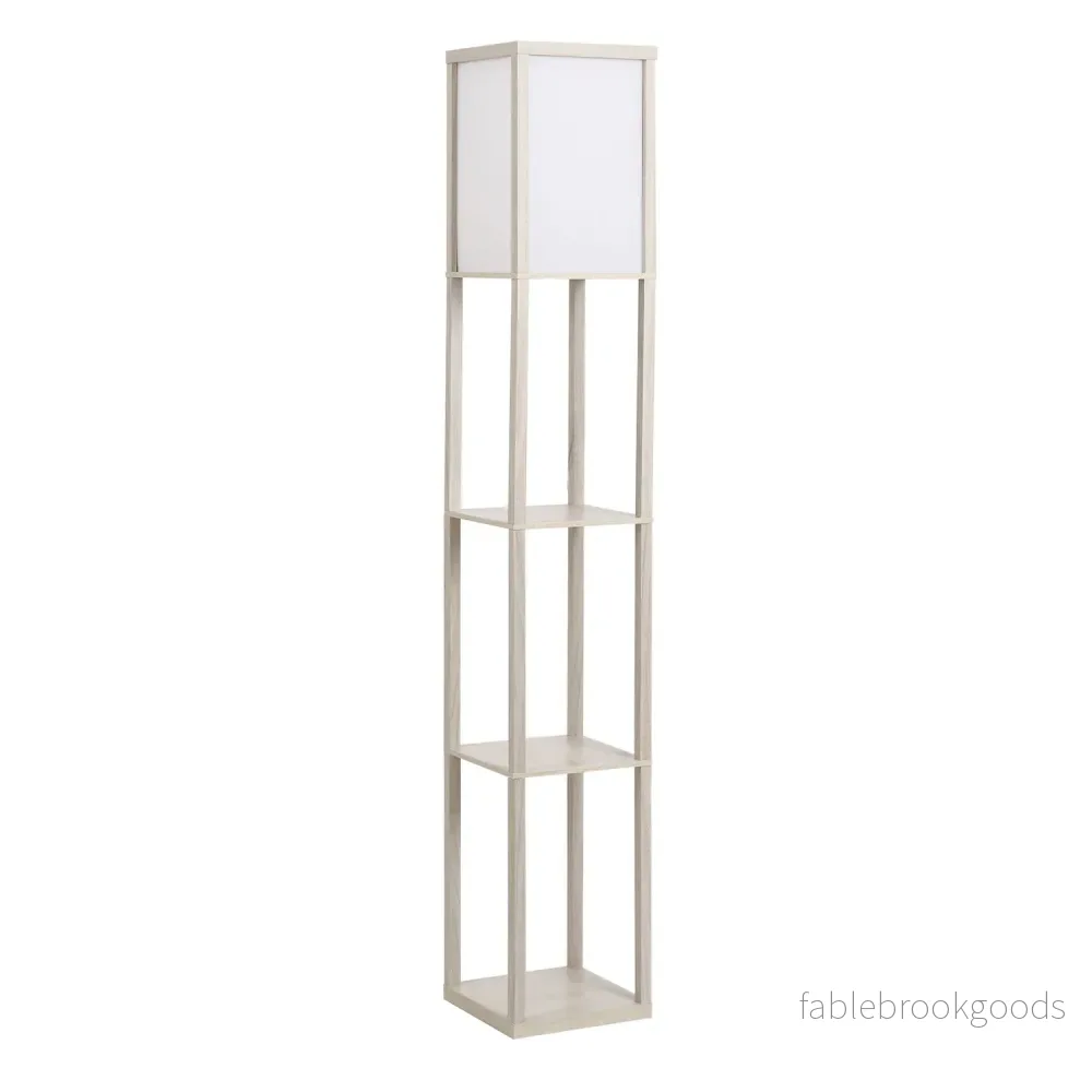 Golvlampa med hyllor – Ek och Vit, E27 40W, 160cm