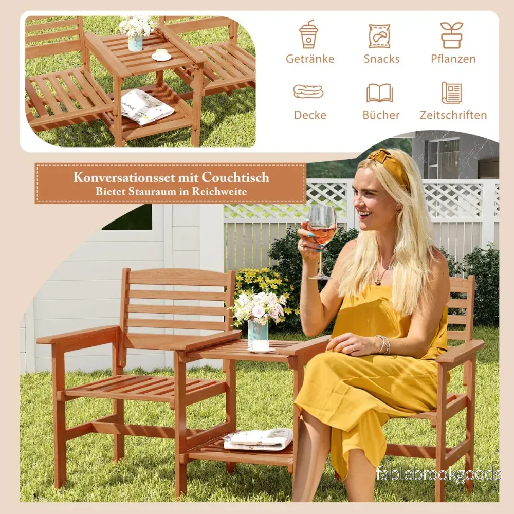 Sittset – i trä med soffbord och paraplyhål Väderbeständig trädgårdsmöbelset för terrassen – Natur - Bild 3