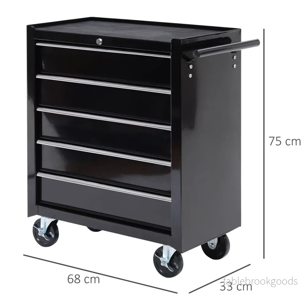 Låsbar svart verktygsvagn med 5 lådor & handtag - Bild 3