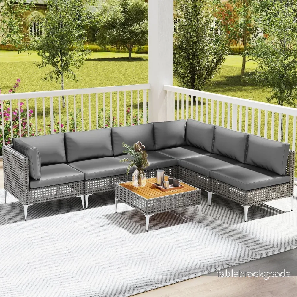 Delat – Lounge möbler utomhus rattan med bord och kuddar fritt kombinerbara set – 7 – Grå - Bild 3