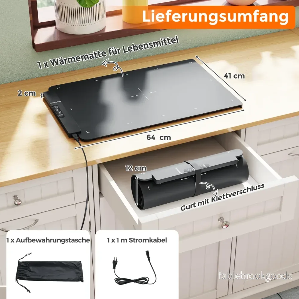 Elektrisk – silikon livsmedelsvärmematta med snabb full ytvärme, rullbar, – , 64 x 41 x 2 cm – Svart - Bild 2