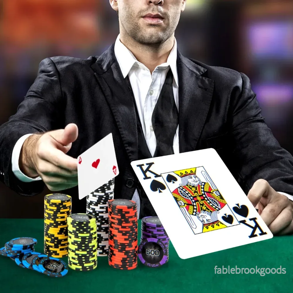 Pokerset – med lasermarker och spelkort tärningar dealermarker nycklar pokerfodral – 500 2 5 3 2 – Svart - Bild 2
