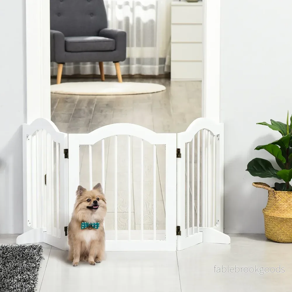 Dog Gate Barrier, Stabil 3-Panel MDF, Vikbar, Vit - Bild 2
