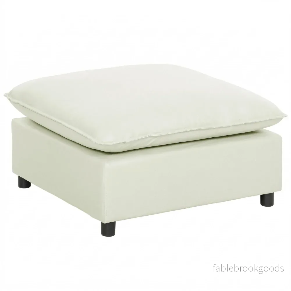 Modern tygfotpall med plastben, 75 cm, krämvit