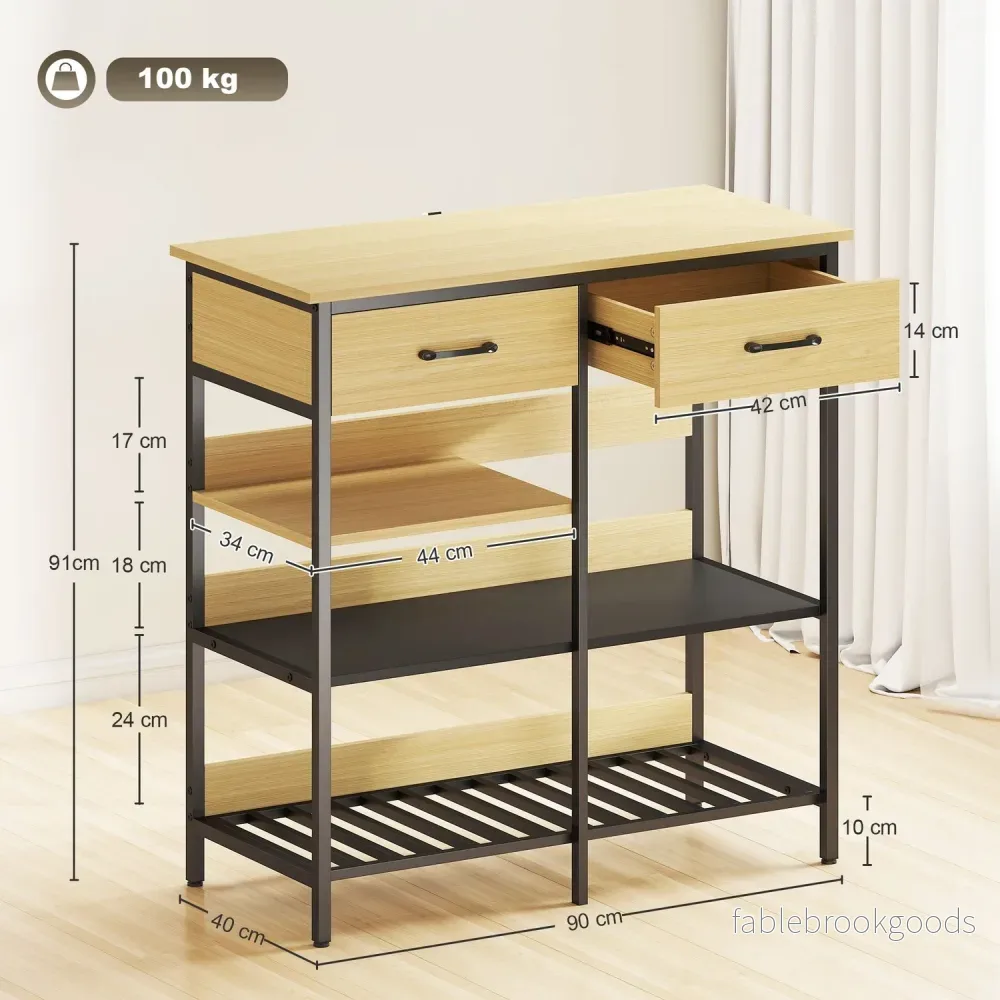 Skänk med 2 lådor, 3 hyllor, naturträ - Bild 3